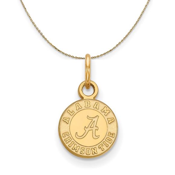 14k Yellow Gold U. of Alabama XS (Tiny) Round Logo Necklace - 24 Inch